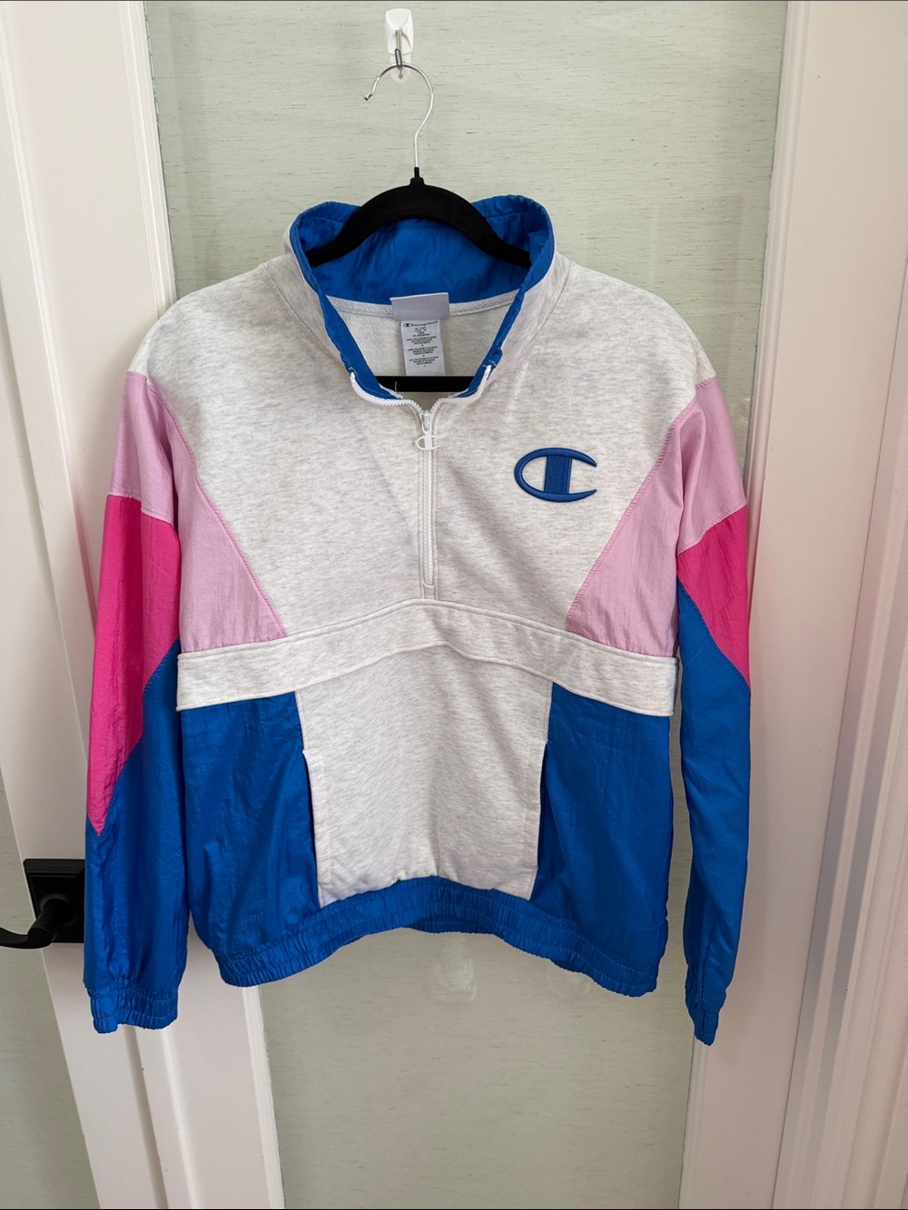 Champion Kids Colorblock Quarter-Zip Jacket in Gray, Blue & Pink